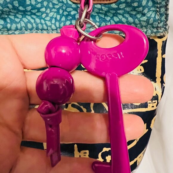 Fossil Key-Per Shoulder/Tote Purse-Teal/Navy Shopper-14" x 12" x 3 1/2"- Leather - Picture 4 of 16